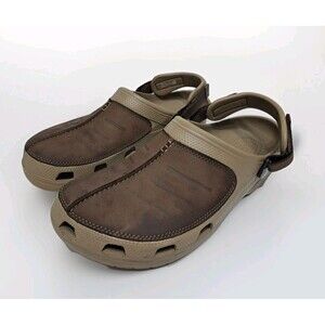 CROCS Classic Yukon Vista Mens Size 12 Brown Tan Leather Slip On Clog Shoes